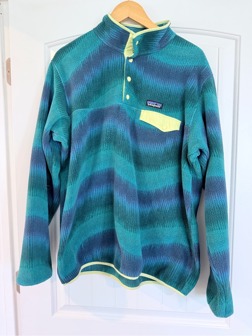 Patagonia Synchilla Snap-T Fleece Pullover XL Teal Blue Wave Print